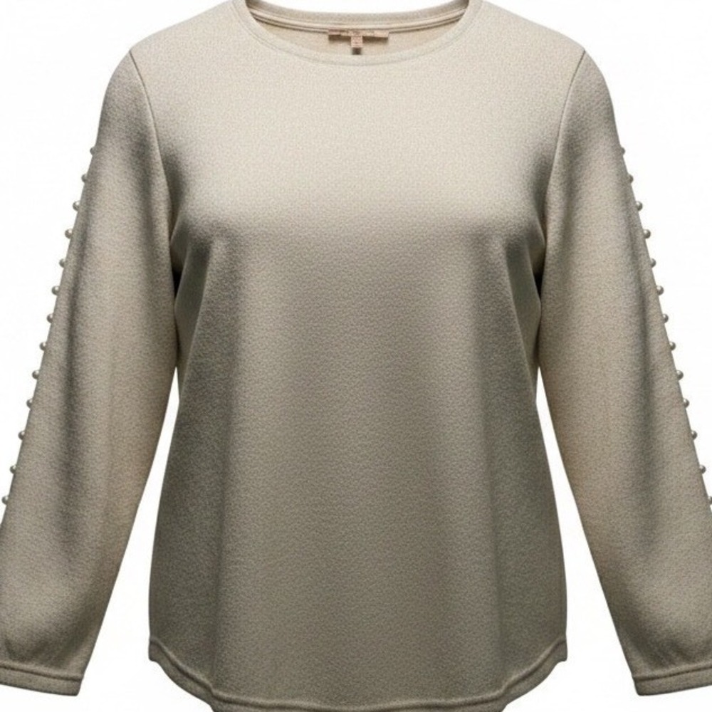 My‎ Danielle Womens XL Beige Metallic Knit Pearl Sleeve Tie Cuff Sweater Top